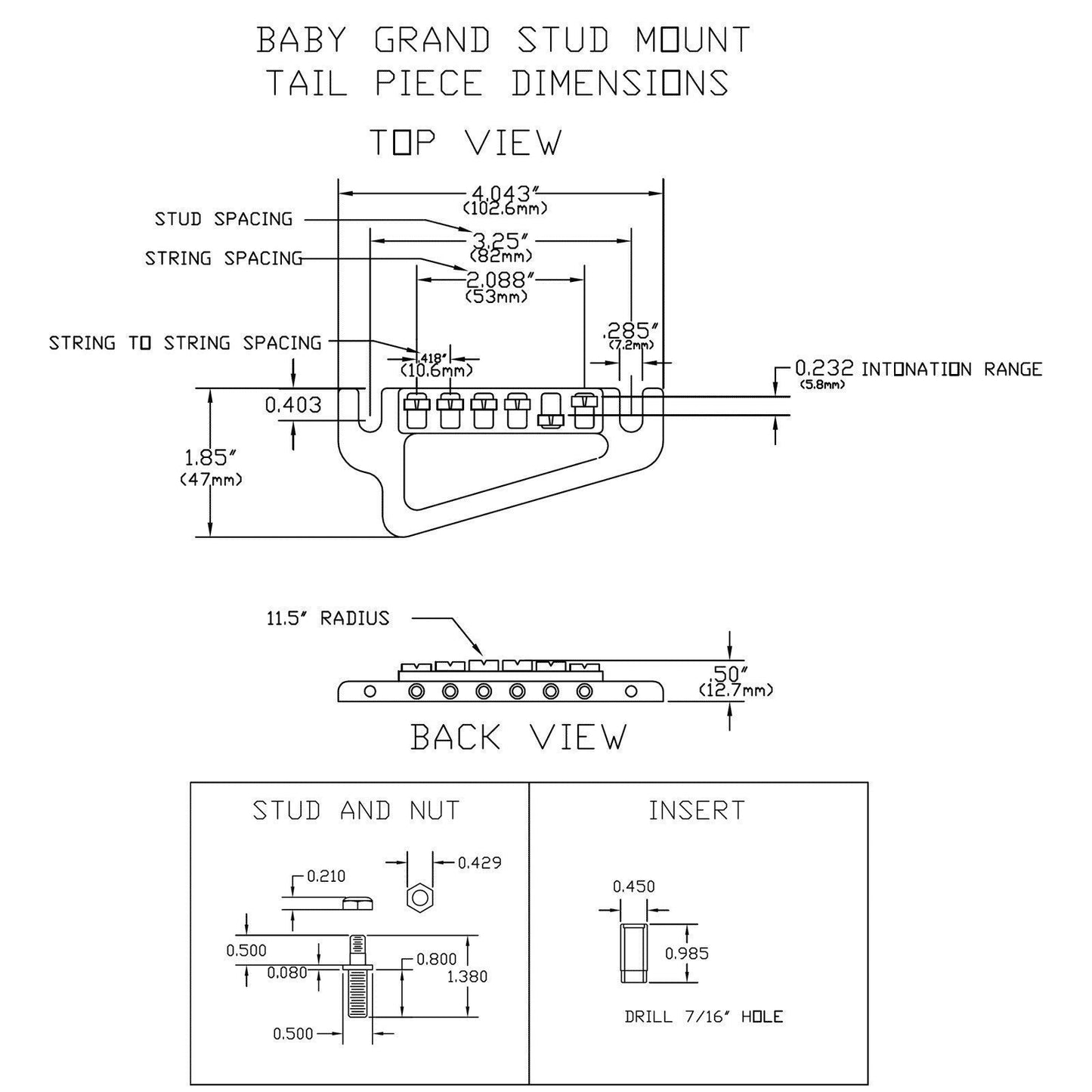 NEW Hipshot 43100B Baby Grand Retrofits on Gibson style studs Mount Guitar BLACK