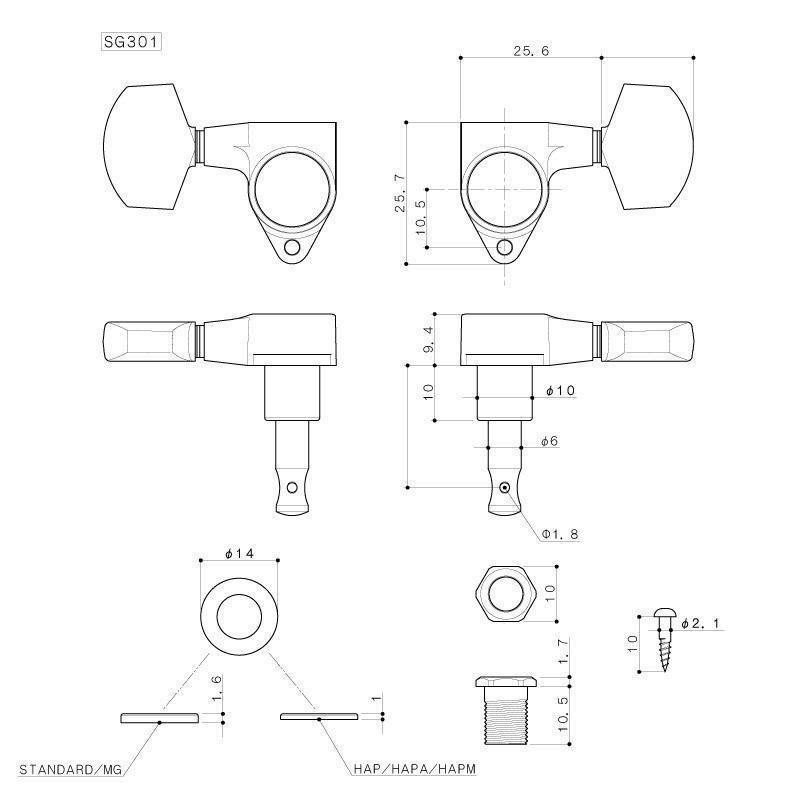 NEW Gotoh SG301-01 MG Magnum Locking Tuners L3+R3 Set Machine Heads 3x3 - BLACK