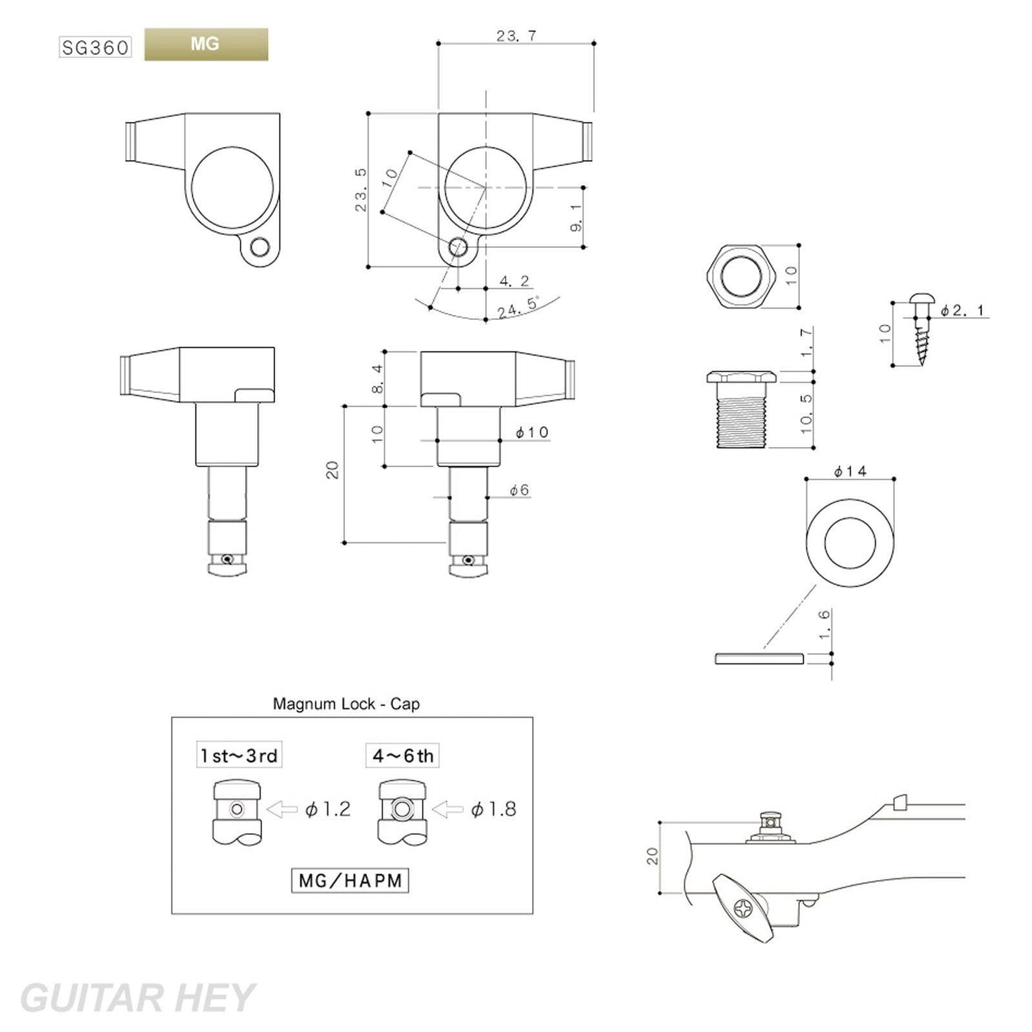 NEW Gotoh SG360-M07 MG Magnum Locking L3+R3 IVORY Style Buttons Set 3x3 - BLACK