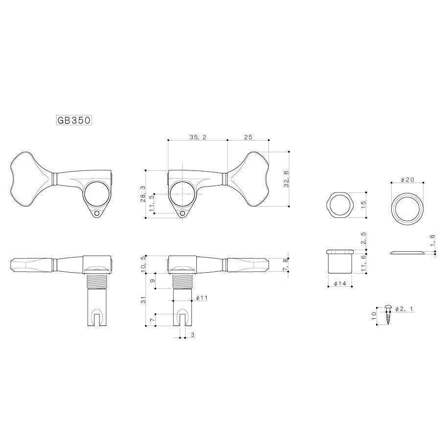 Gotoh GB350 RES-O-LITE Aluminum Bass 4-String Tuning Keys L2+R2 Set 2x2 - GOLD