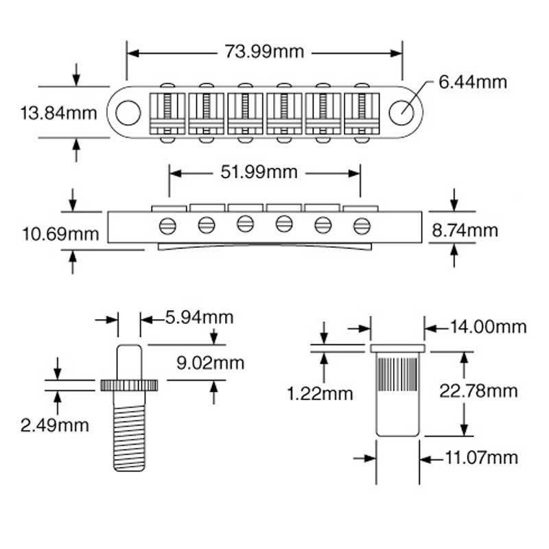 NEW TonePros T3BT-N Nashville Tunematic Bridge (Metric Thread) Tone Pros NICKEL