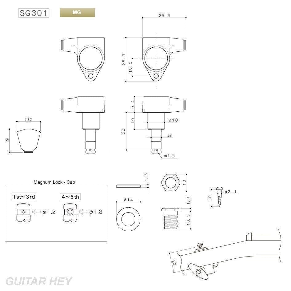 NEW Gotoh SG301-04 MG MAGNUM LOCK Locking Tuners Keystone keys 3X3 - COSMO BLACK