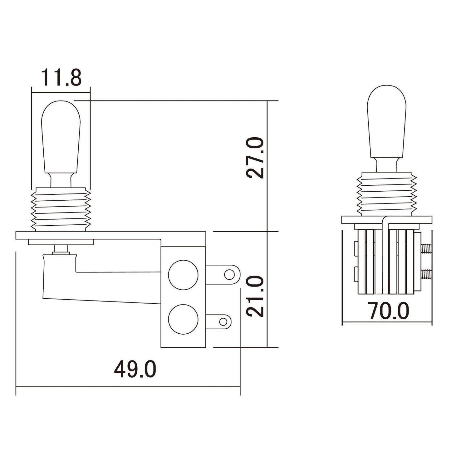 NEW Right Angle 3-Way Toggle Switch for 2-Pickups - Made in Japan - IVORY KNOB