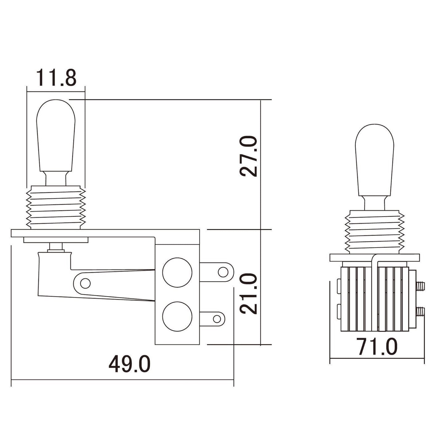 NEW Right Angle 3-Way Toggle Switch for 3-Pickups - Made in Japan - IVORY KNOB
