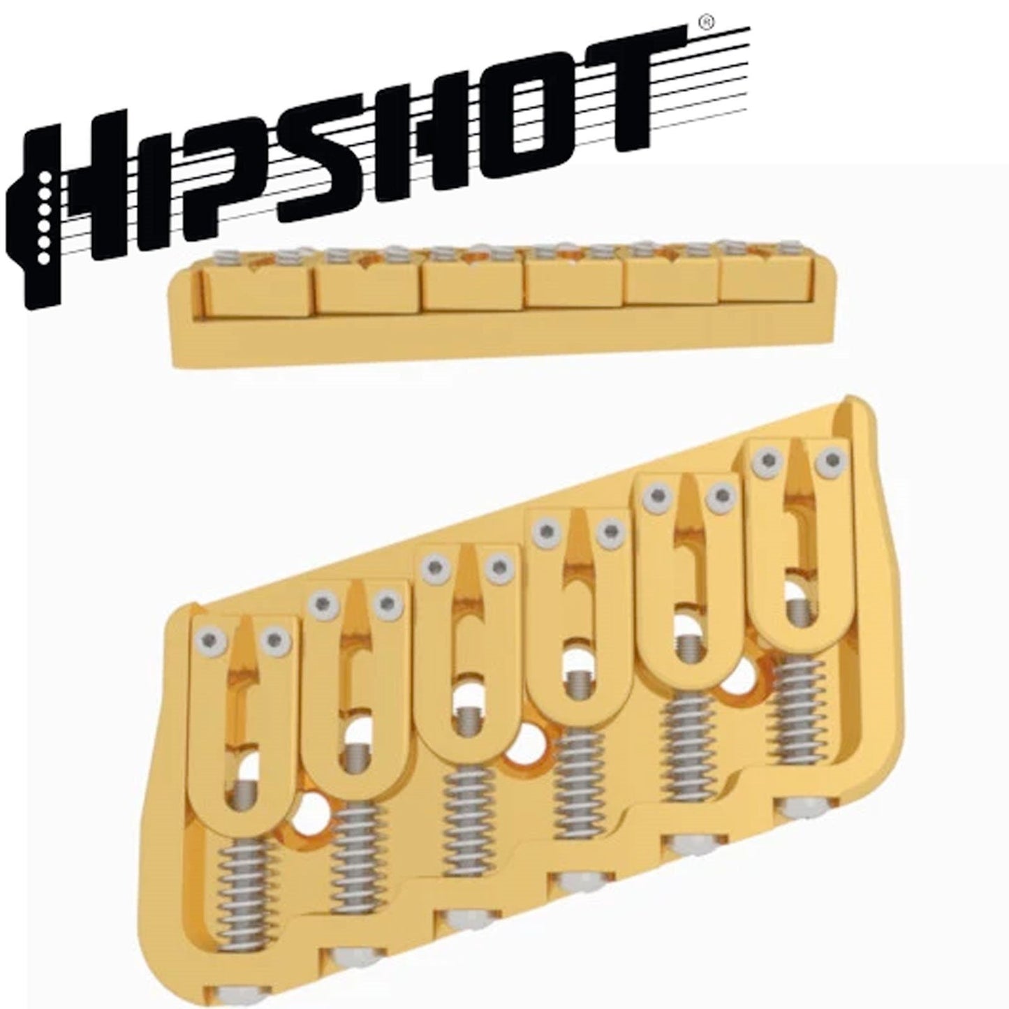 USA Hipshot 6 String Multi-Scale Fixed Guitar Bridge 18° Angle .175" Floor GOLD