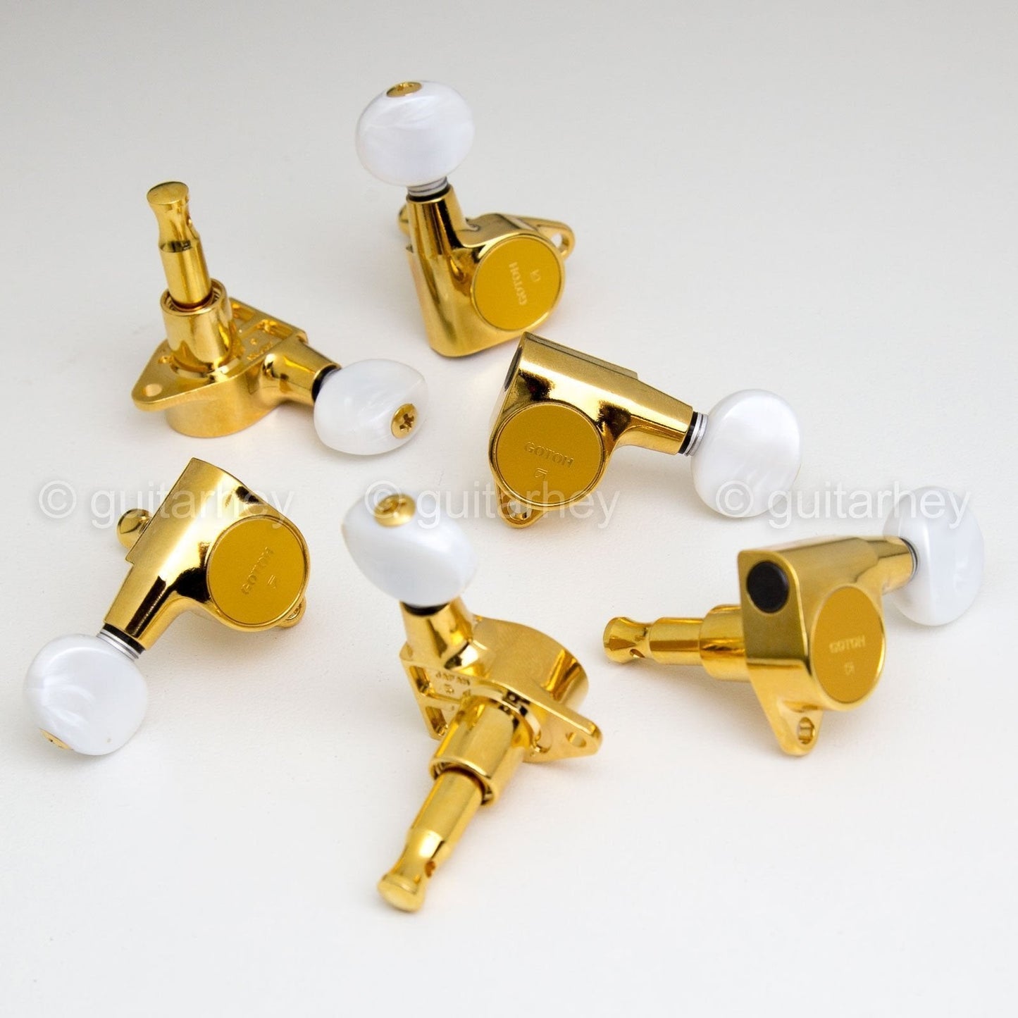 NEW Gotoh SG301-05P1 Tuning Keys w/ Oval White Pearloid Buttons Set 3x3 - GOLD