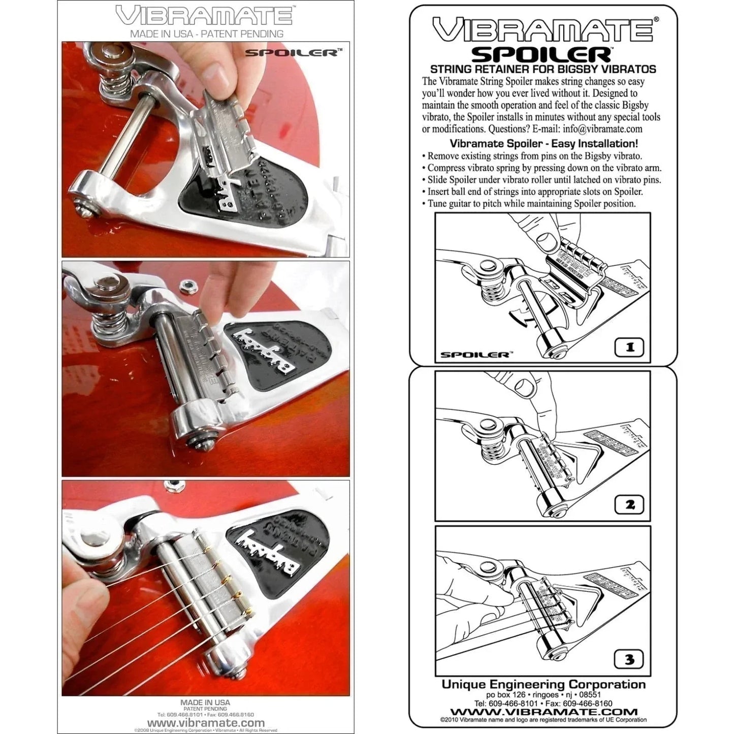 NEW Vibramate Spoiler String Retainer for Bigsby Tremolo SR-1 - STAINLESS SILVER