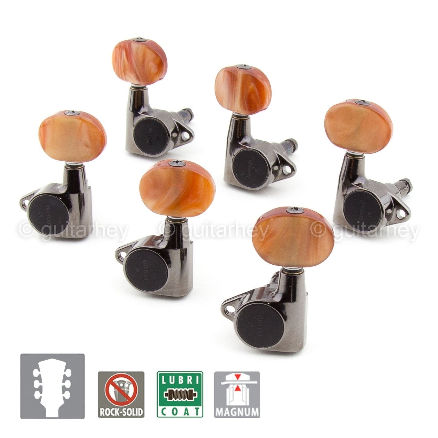 NEW Gotoh SG301-P2 MG L3+R3 Locking Tuners LARGE Amber Buttons 3X3 - COSMO BLACK