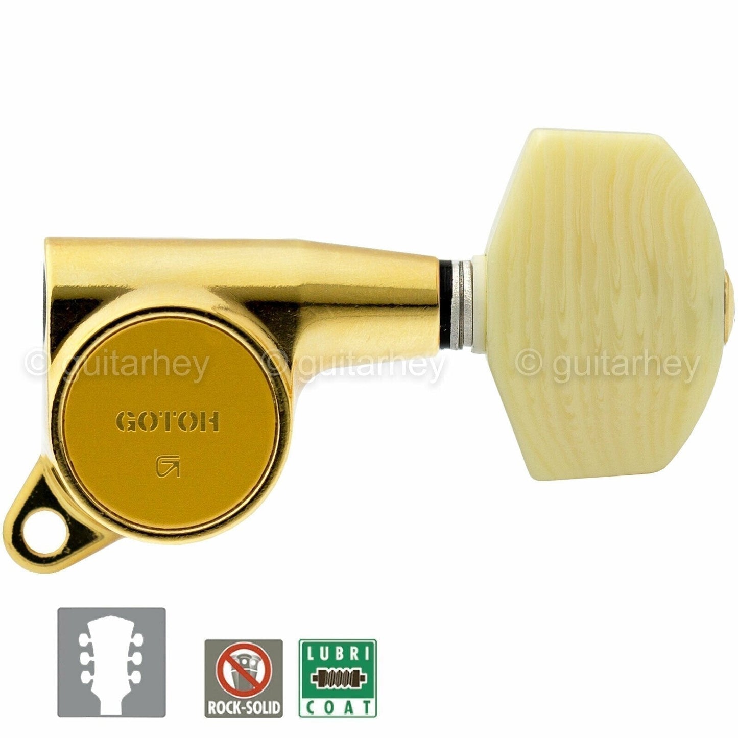 NEW Gotoh SG381-M01 Guitar Tuning L3+R3 LARGE IVORY Buttons Keys Set 3x3 - GOLD