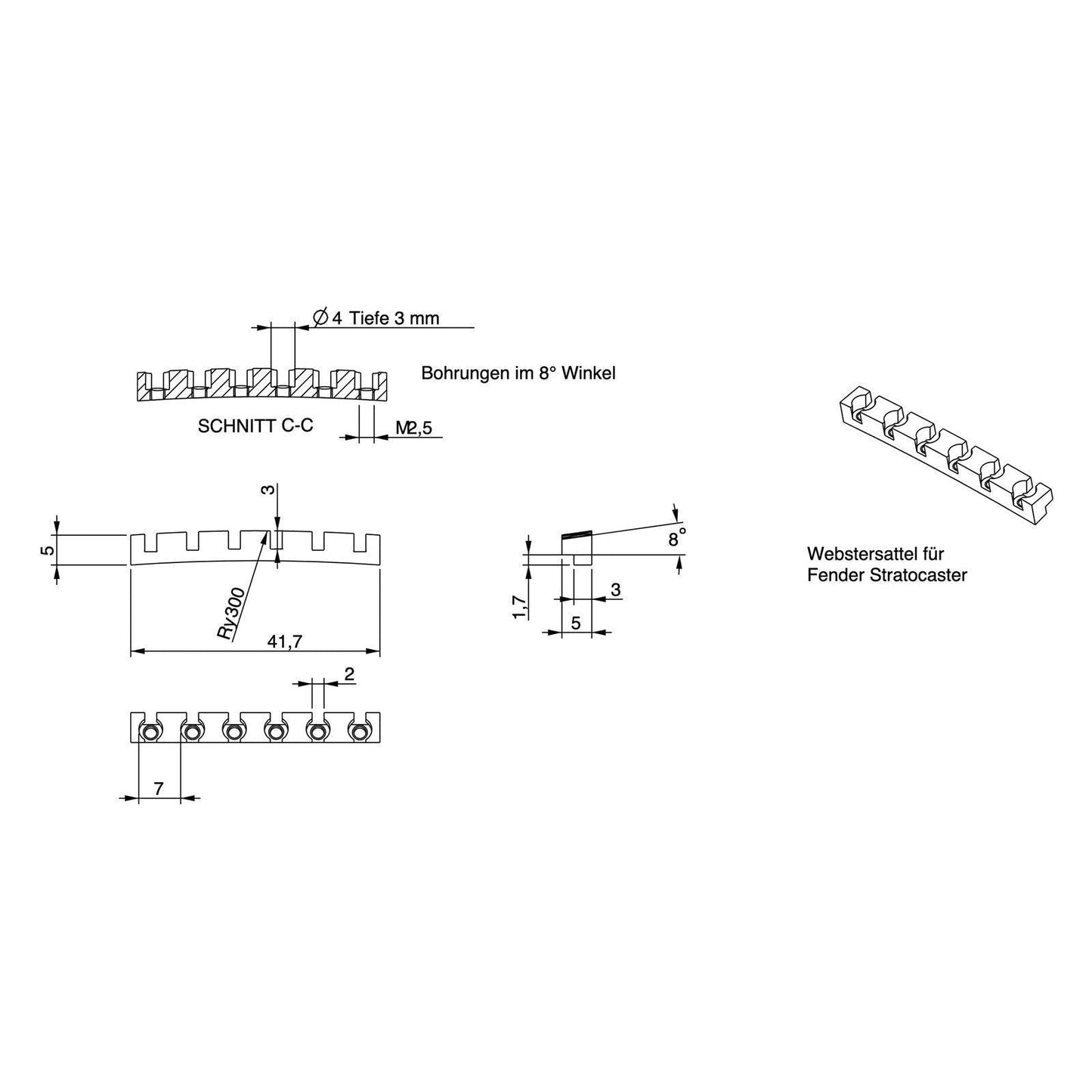 NEW ABM Brass Adjustable Nut for Fender Strat® Guitar 1-5/8" (41.5mm)