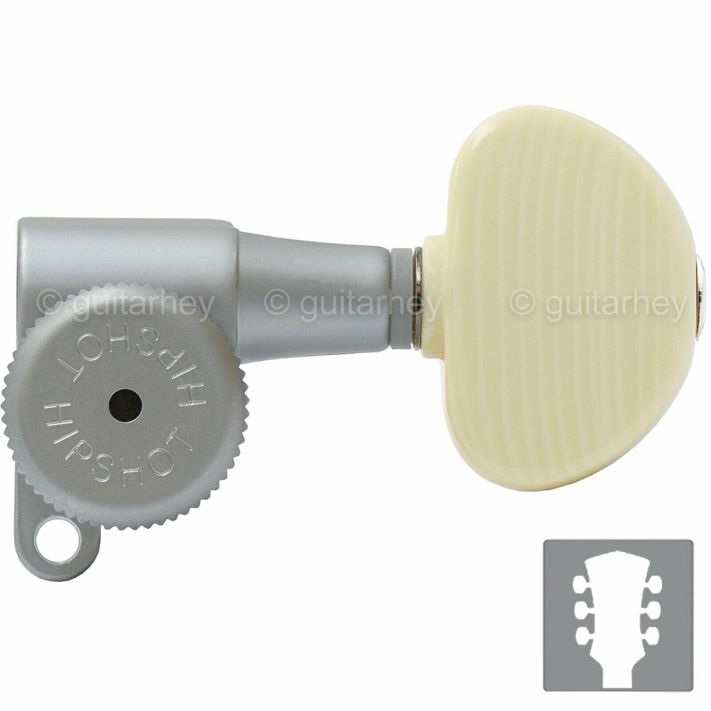 NEW Hipshot Mini LOCKING Tuners SET w/ SIMULATED IVORY Buttons 3x3 SATIN CHROME