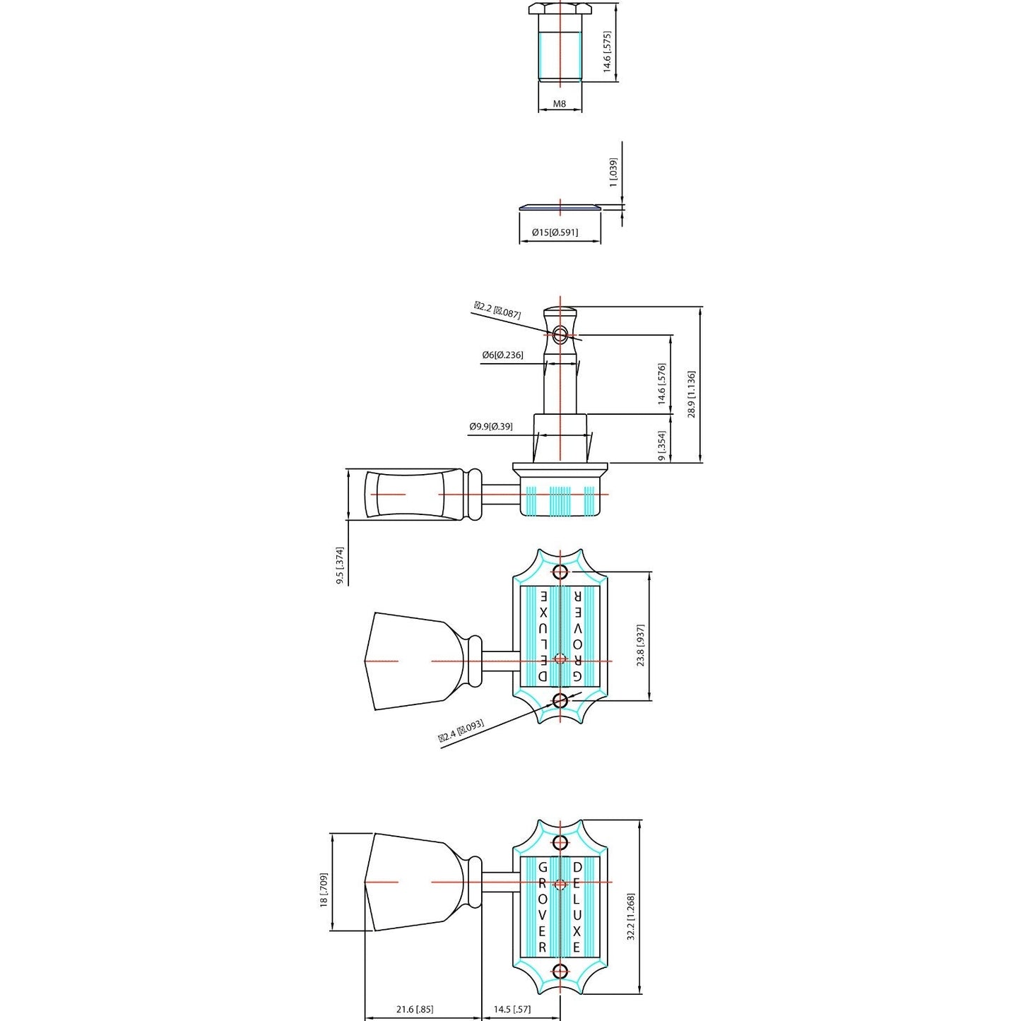 NEW Grover 135G 3+3 Vintage Deluxe Tuners for Gibson®/Epiphone® 3x3 - GOLD