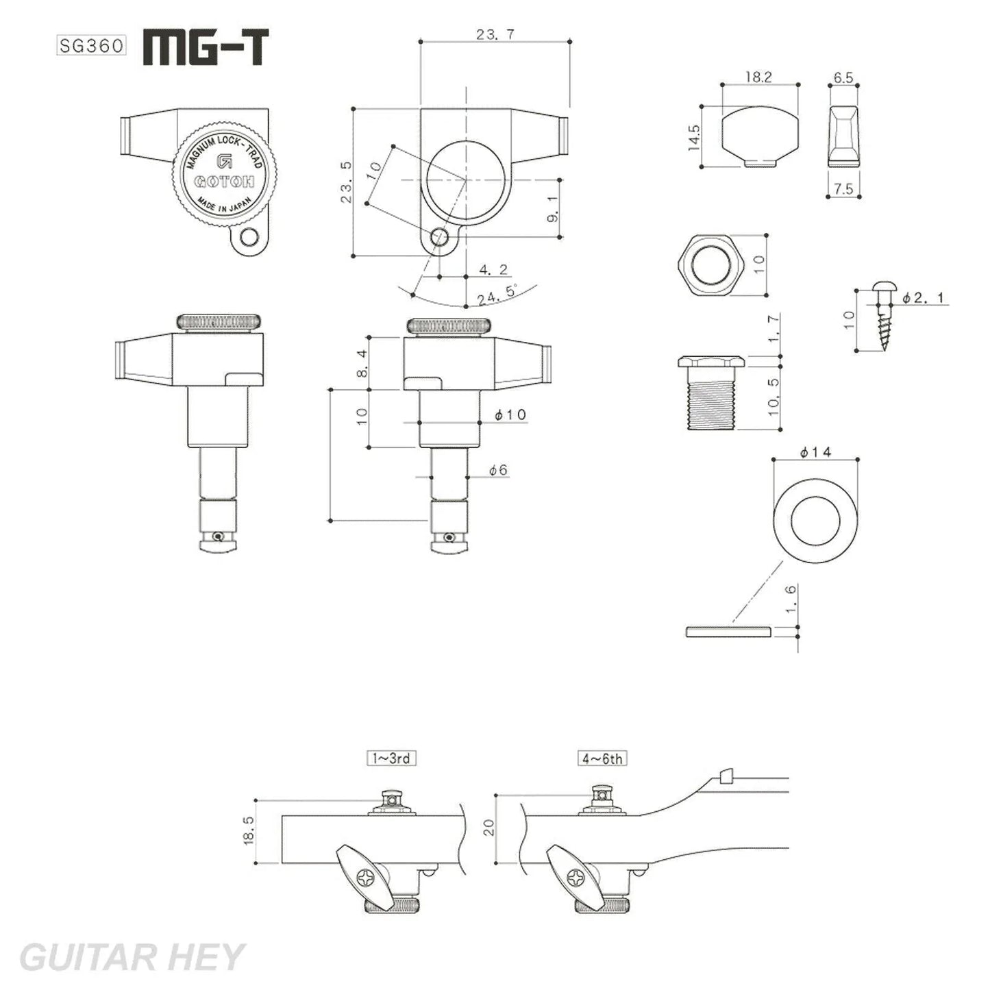 NEW Gotoh SG360-07 MGT 6 In-Line MAGNUM LOCK Locking Mini LEFT-HANDED - BLACK
