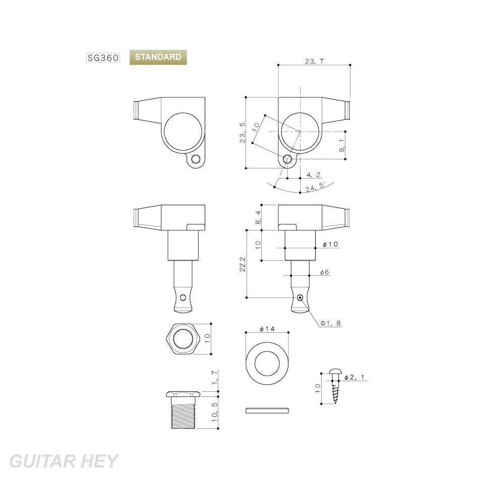 NEW Gotoh SG360 LEFT HANDED 6 In-Line SET Mini Keys w/ TORTOISE Buttons - CHROME