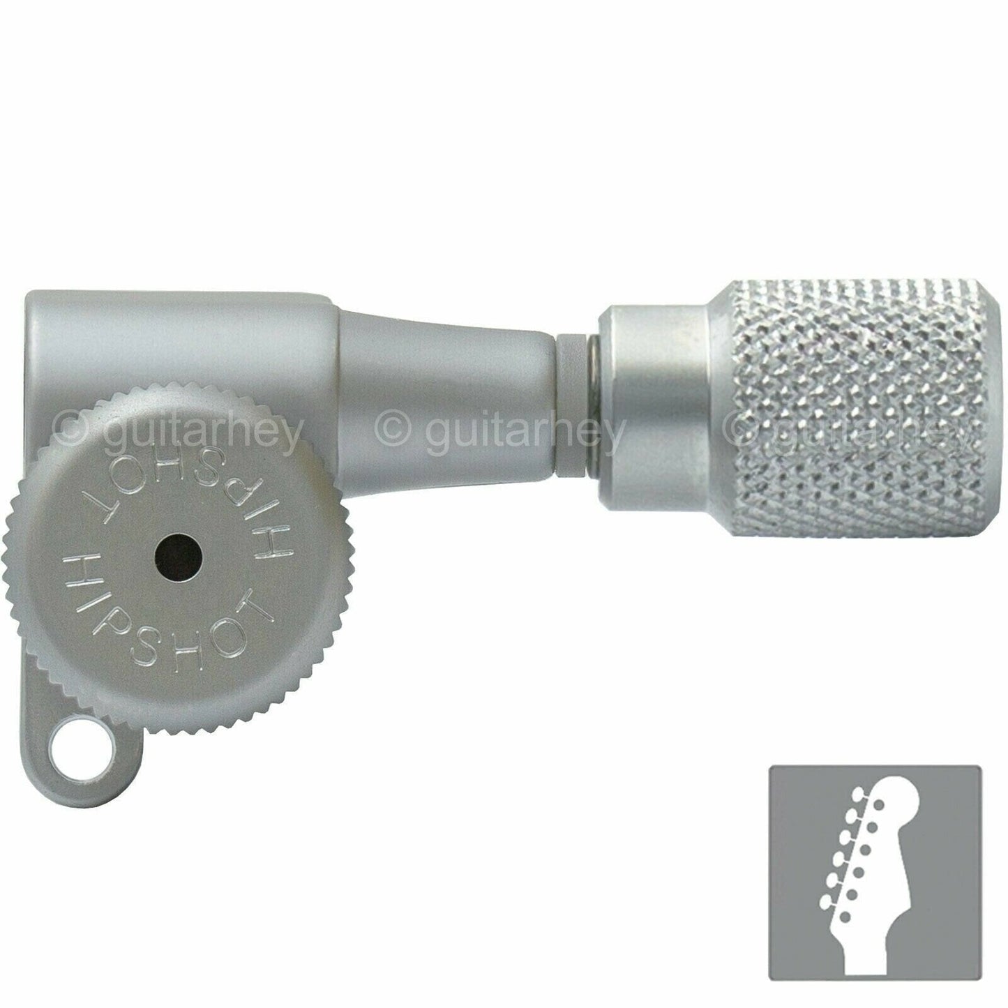 NEW Hipshot 6-in-Line STAGGERED Locking Tuners Set KNURLED Buttons, SATIN CHROME