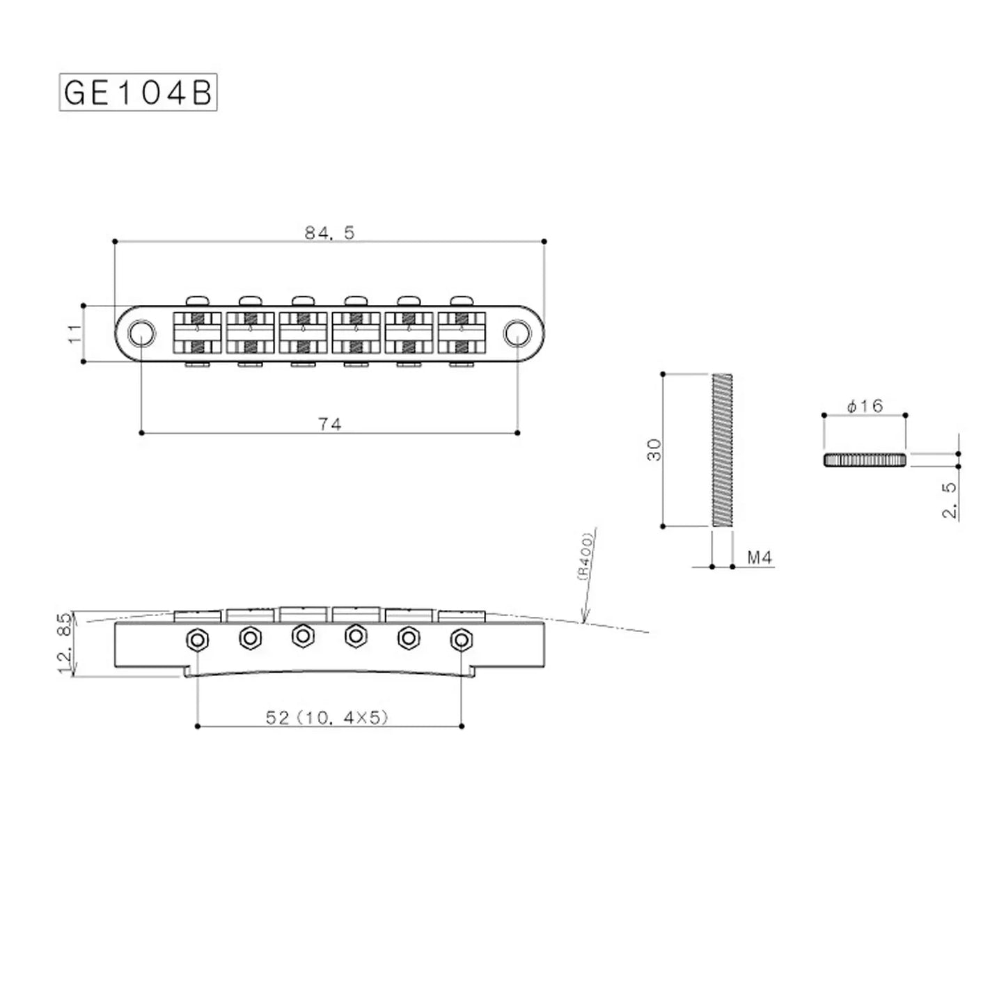 NEW Gotoh GE104B ABR-1 Tunematic Tune-o-matic Bridge w/ M4 Threaded Posts NICKEL