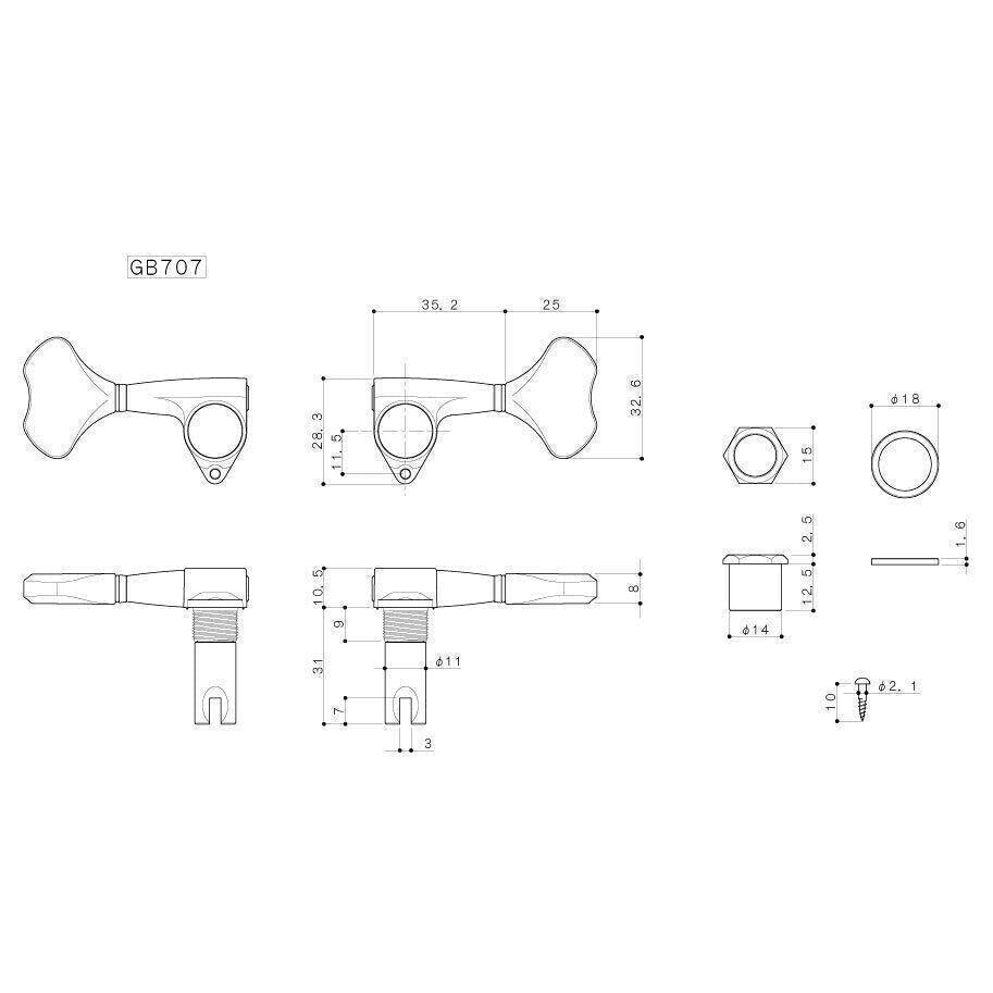 NEW (1) Gotoh GB707 Bass Machine Head BASS SIDE - SINGLE TUNER w/ Screw - GOLD