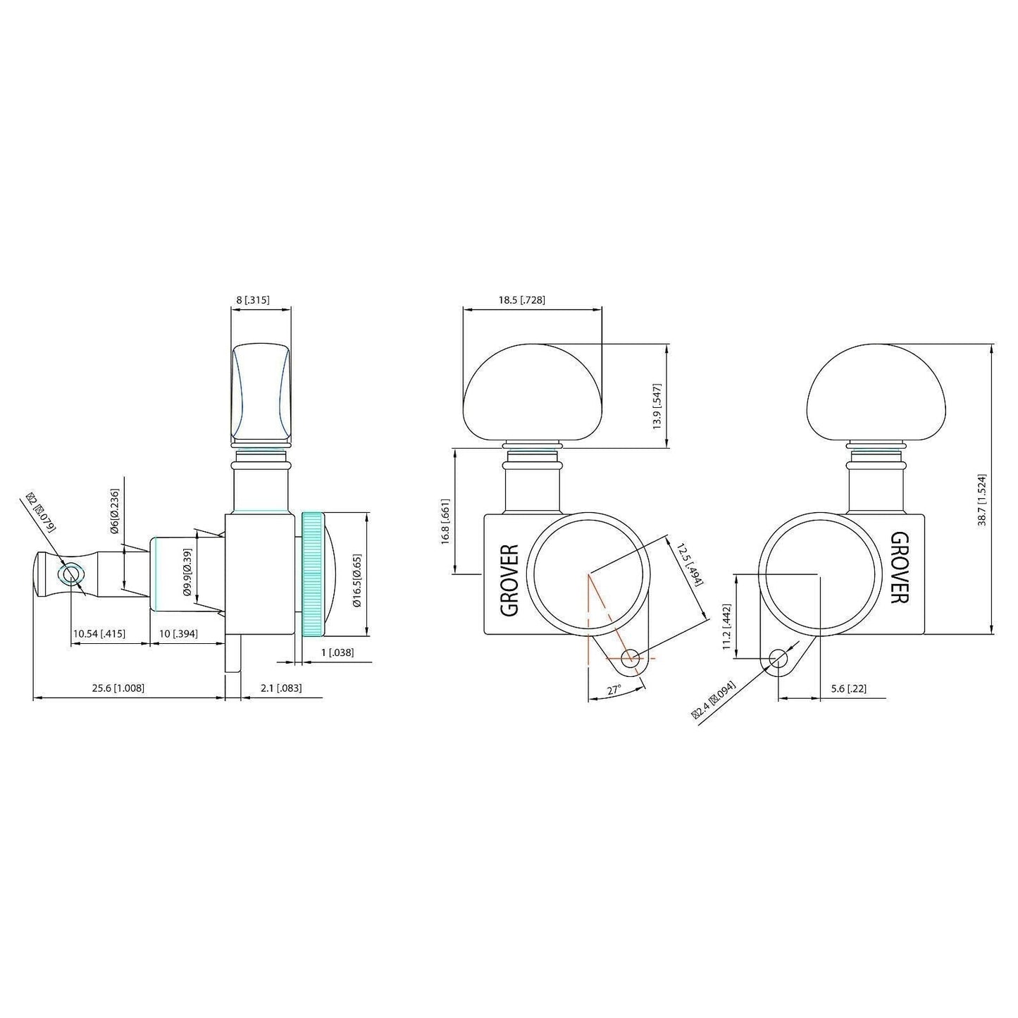 NEW Grover 505C6 Mini Roto-Grip Locking Rotomatic 6 In line Tuners - CHROME