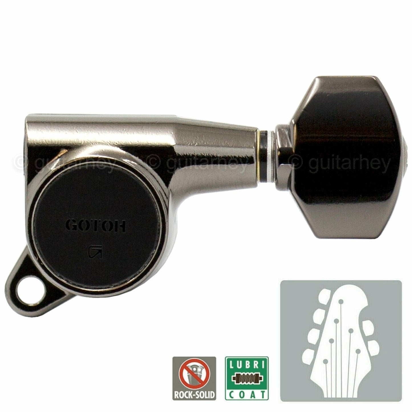 NEW Gotoh SG381-07 L4+R2 Set Mini Tuners w/ Screws and Bushings 4x2, COSMO BLACK