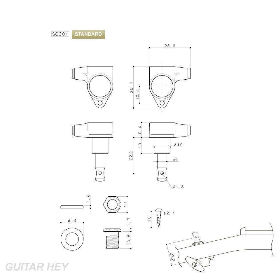 NEW Gotoh SG301-05 Tuning Keys Set L3+R3 w/ SMALL OVAL Buttons 3x3 - BLACK