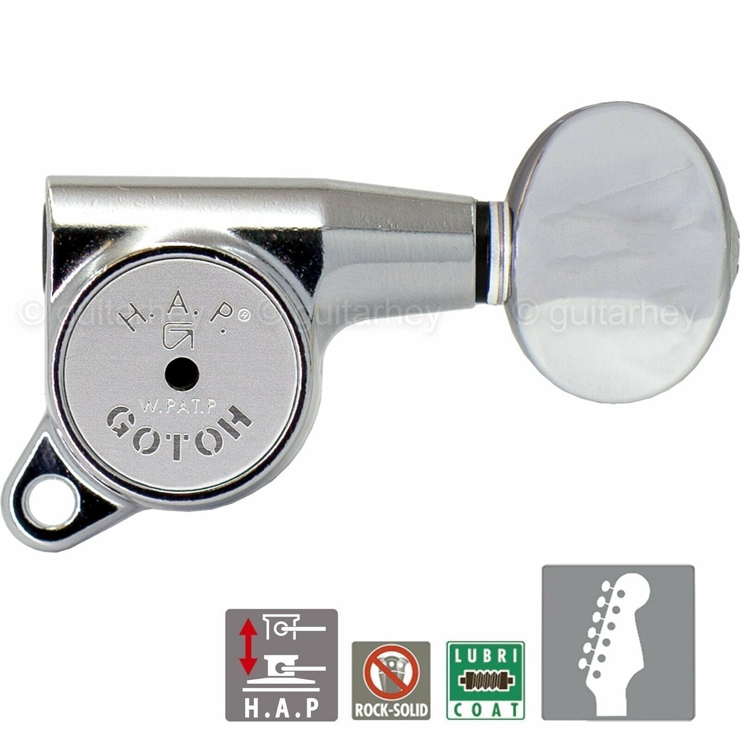 NEW Gotoh SG381-05 HAP 6 in line Adjustable Tuners Set OVAL Buttons - CHROME
