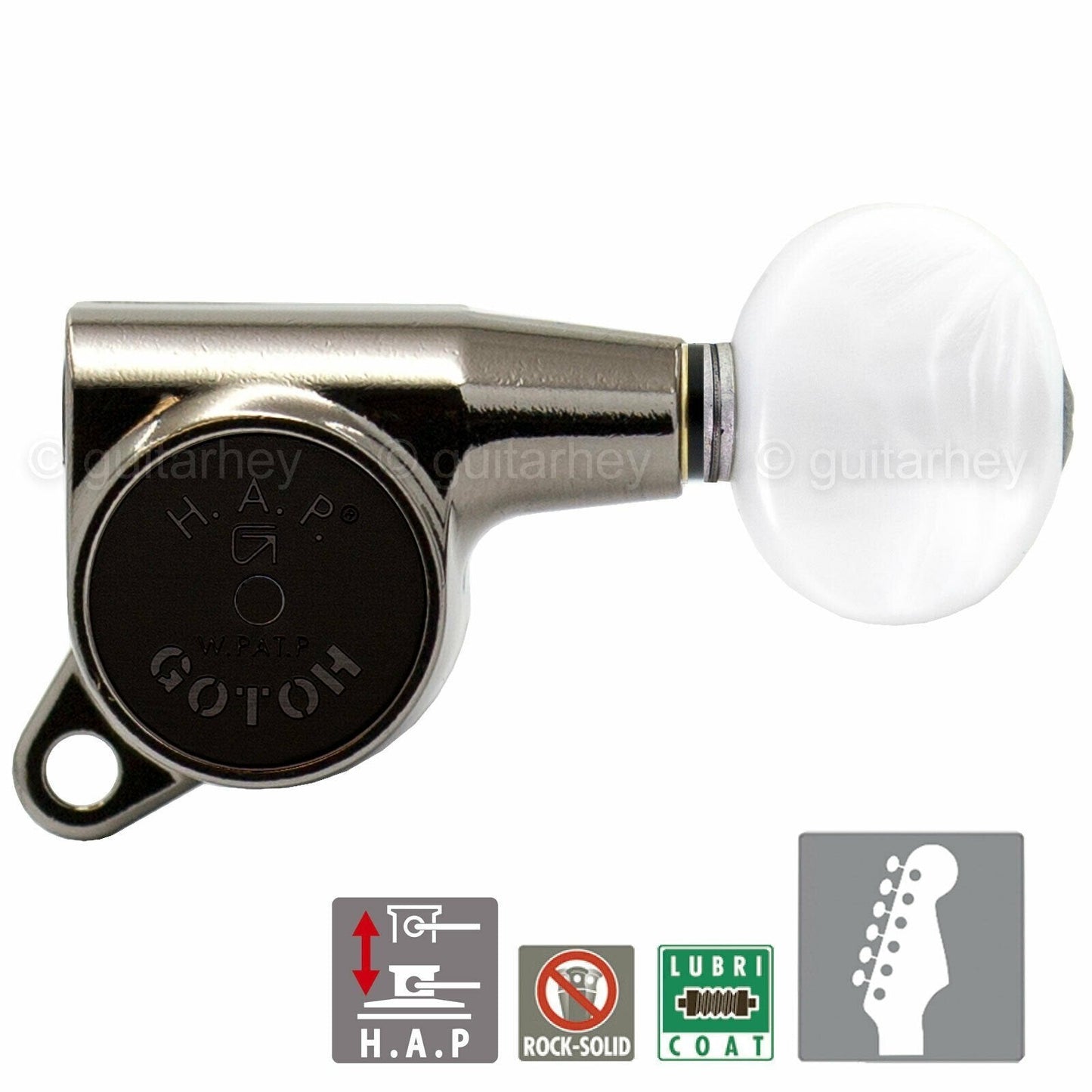 NEW Gotoh SG381-05P1 HAP 6 in line Adjustable Set w/ PEARL Buttons - COSMO BLACK