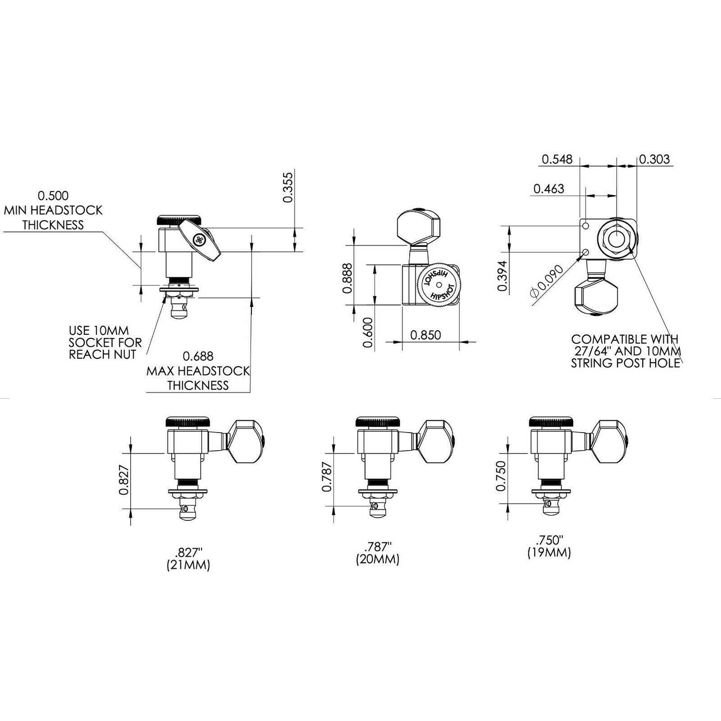 NEW Hipshot STAGGERED Tuners Kit Fender® Directrofit™ LOCKING 21:1, SATIN CHROME