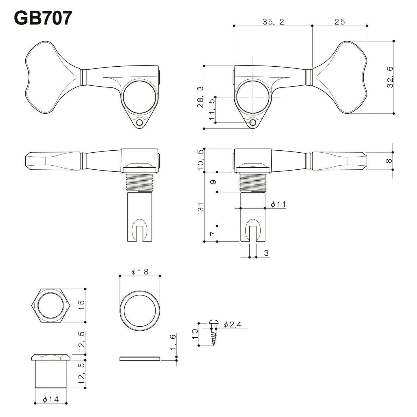 NEW Gotoh GB707 5-String Bass Machine Heads Set L2+R3 TUNERS 2x3 - GOLD