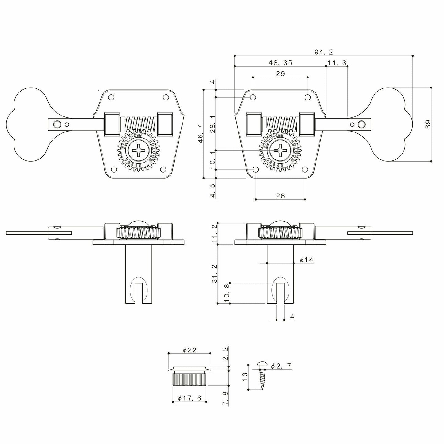 NEW Gotoh GB640 Super Light Weight 4-String Set Bass Guitar TREBLE SIDE - NICKEL