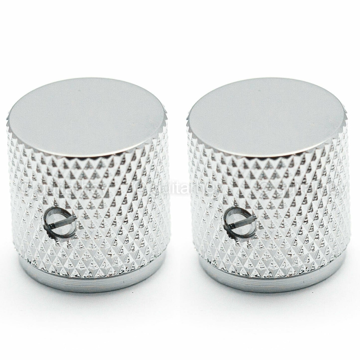 NEW (2) BRASS Flat Barrel Knobs for Bass & Guitar 6.35mm ID 1/4" USA - CHROME