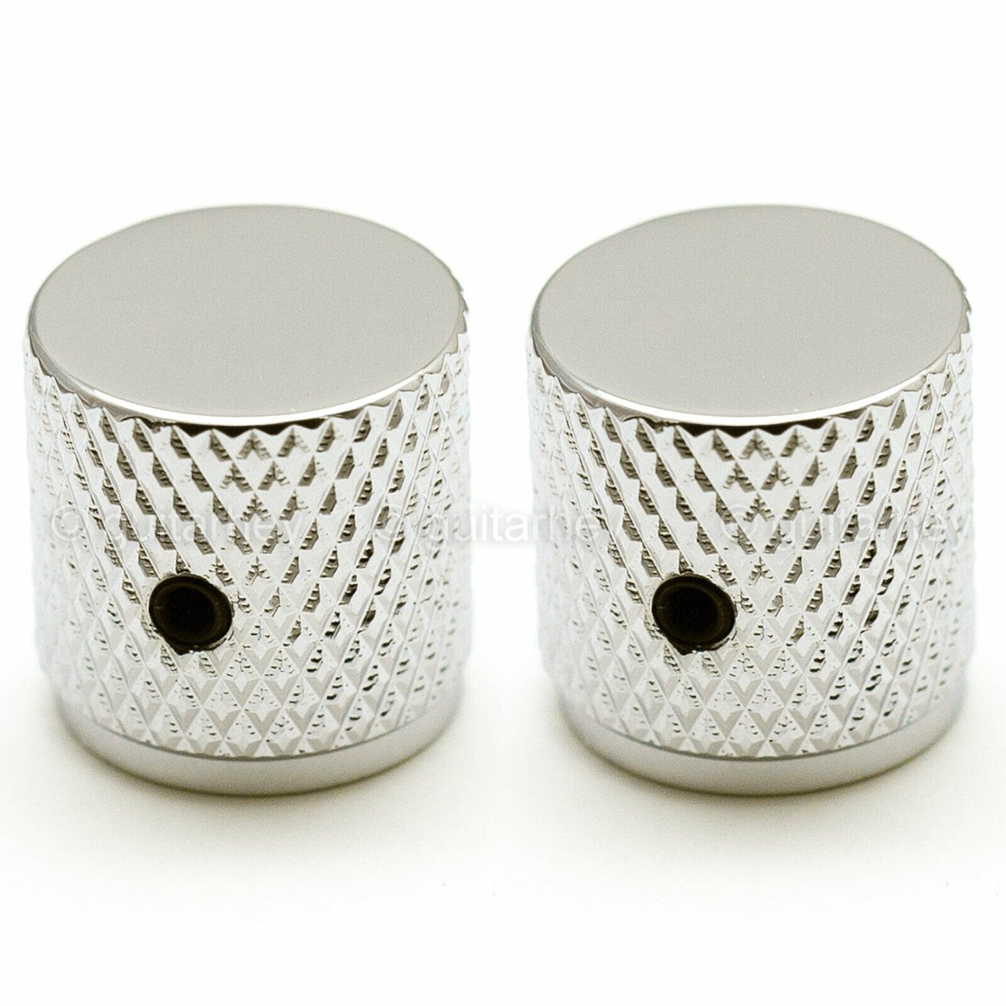 NEW (2) BRASS Flat Barrel Knobs Metric for Import Guitar & Bass 6mm ID - NICKEL