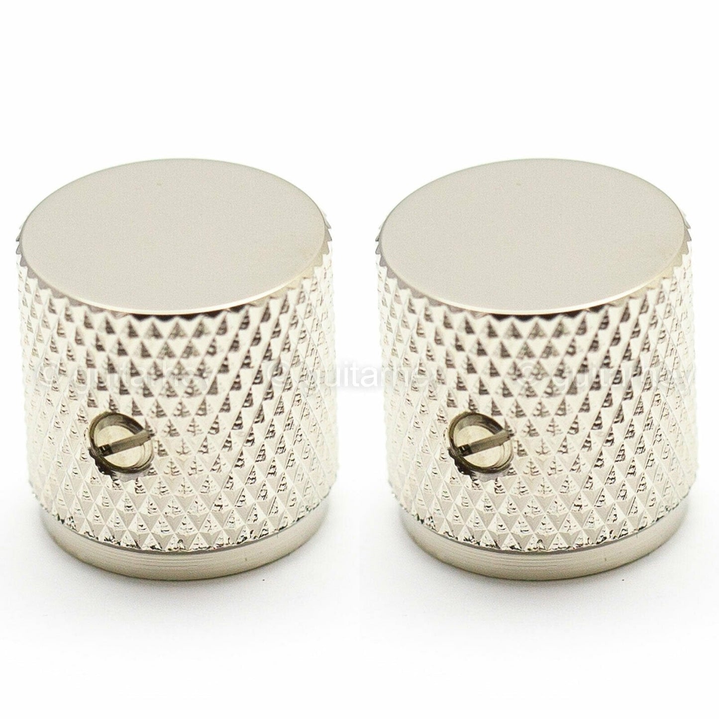 NEW (2) BRASS Flat Barrel Knobs for Bass & Guitar 6.35mm ID 1/4" USA - NICKEL