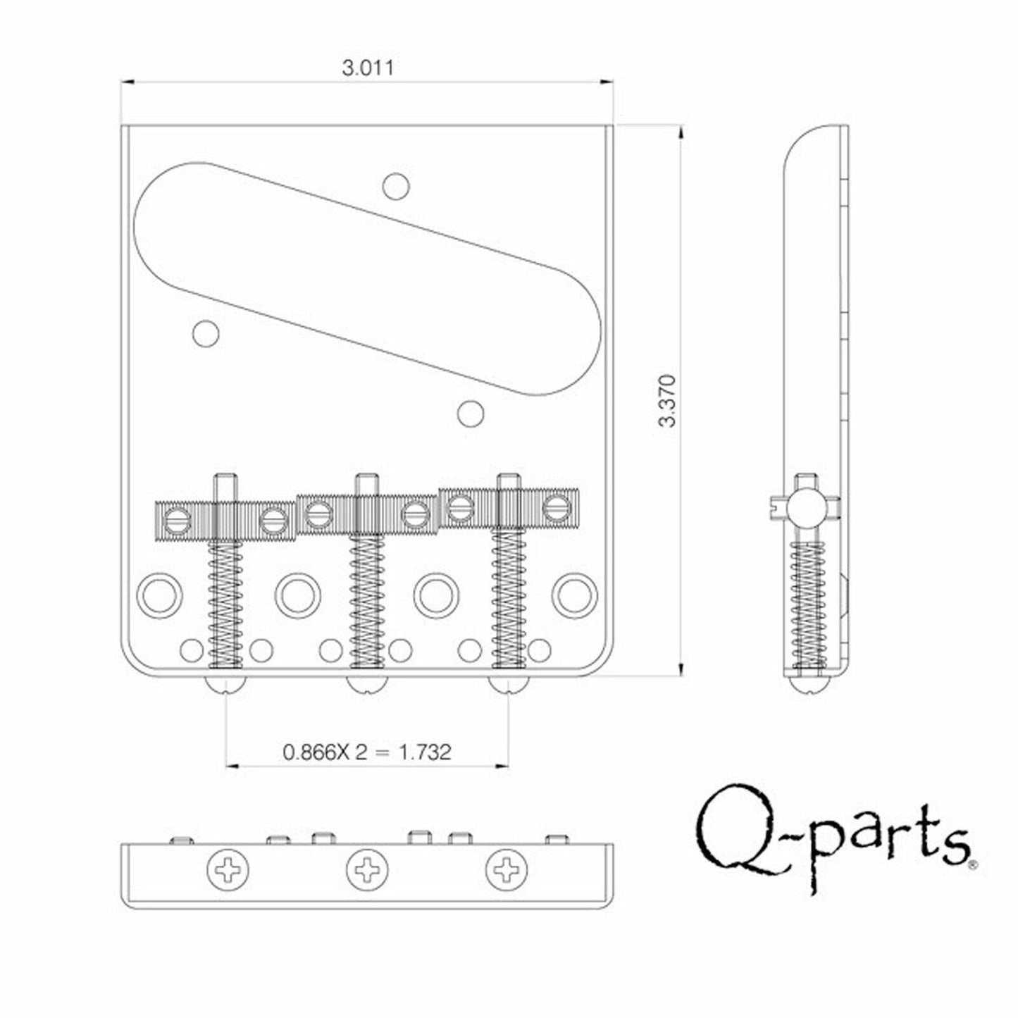 NEW Q-Parts Aged Collection Guitar Bridge for '58 Fender Tele, DISTRESSED NICKEL