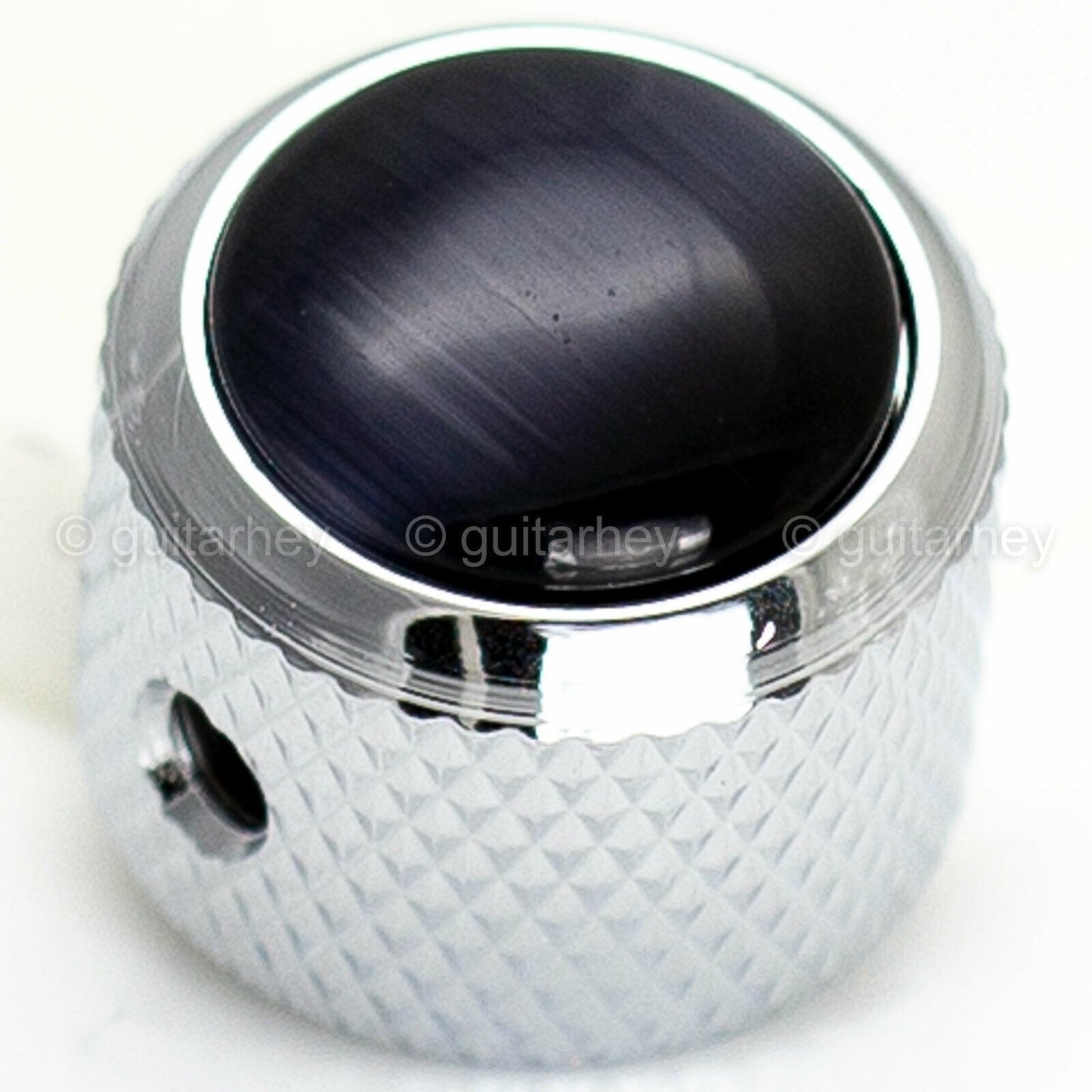 NEW (1) Q-Parts Guitar Knob CHROME with BLACK CATSEYE on Dome KCD-0080