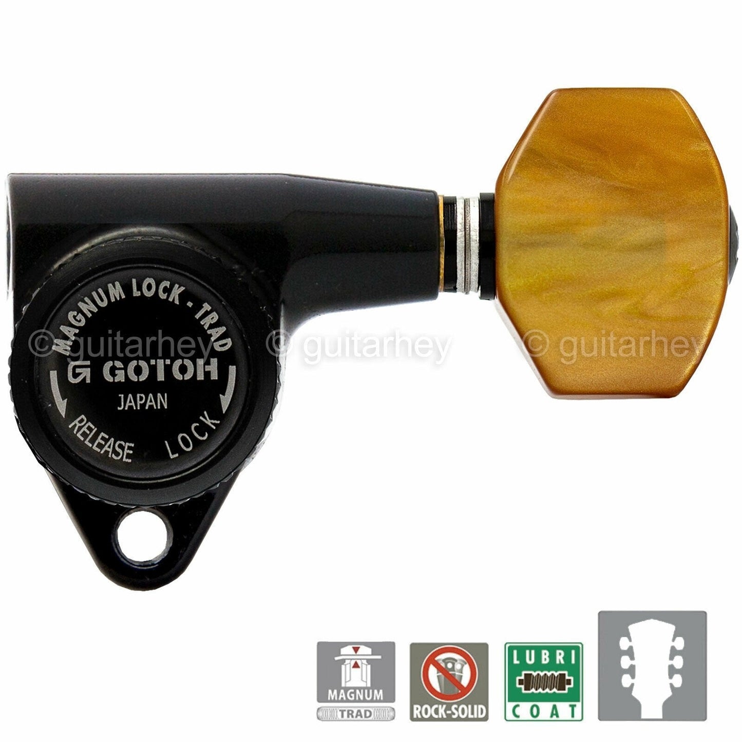NEW Gotoh SG301-P8 MGTB L3+R3 Set Locking Tuners SMALL AMBER Buttons 3x3 - BLACK