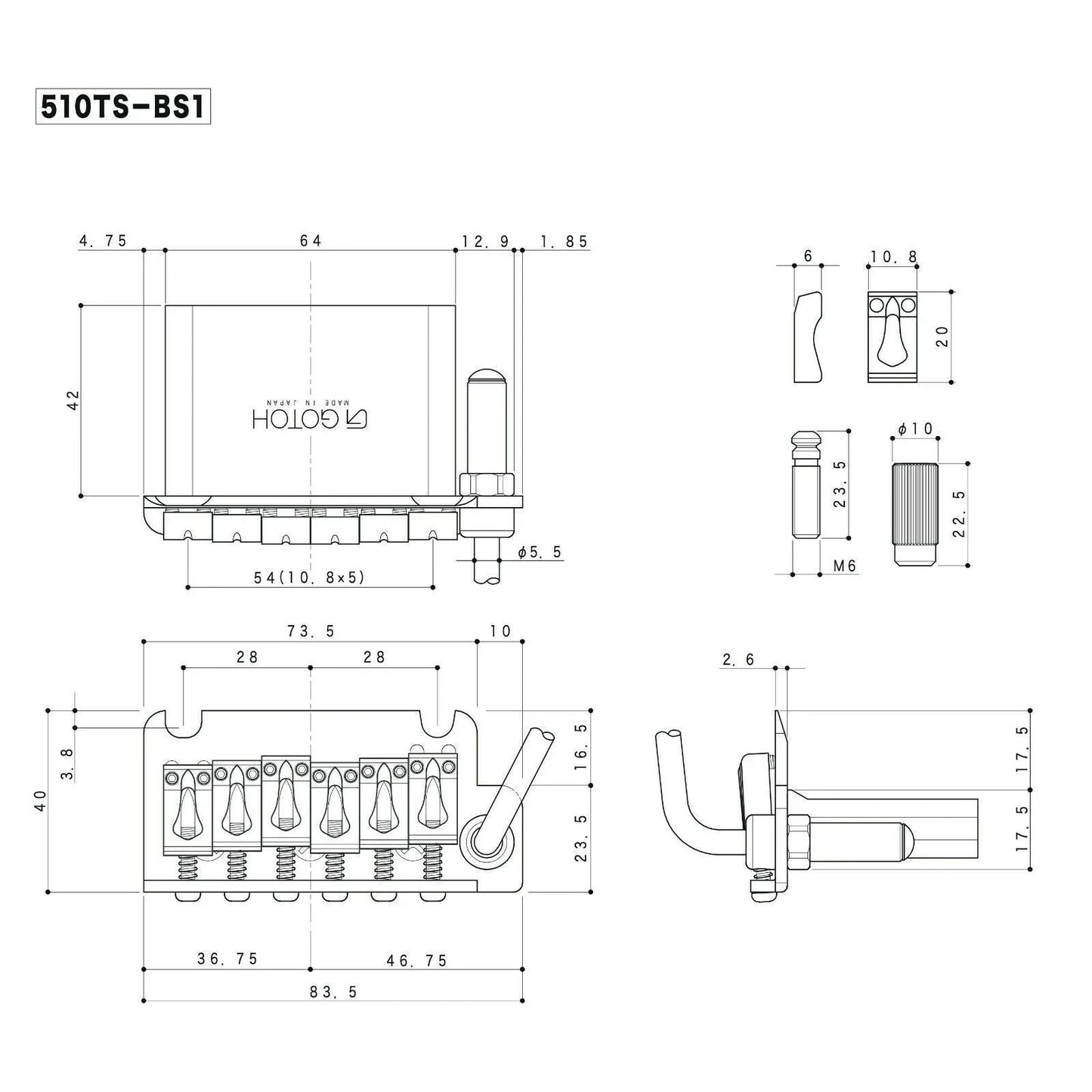 NEW Gotoh 510TS-BS1 Non-locking 2 Point Tremolo Bridge w/ STEEL Block - CHROME