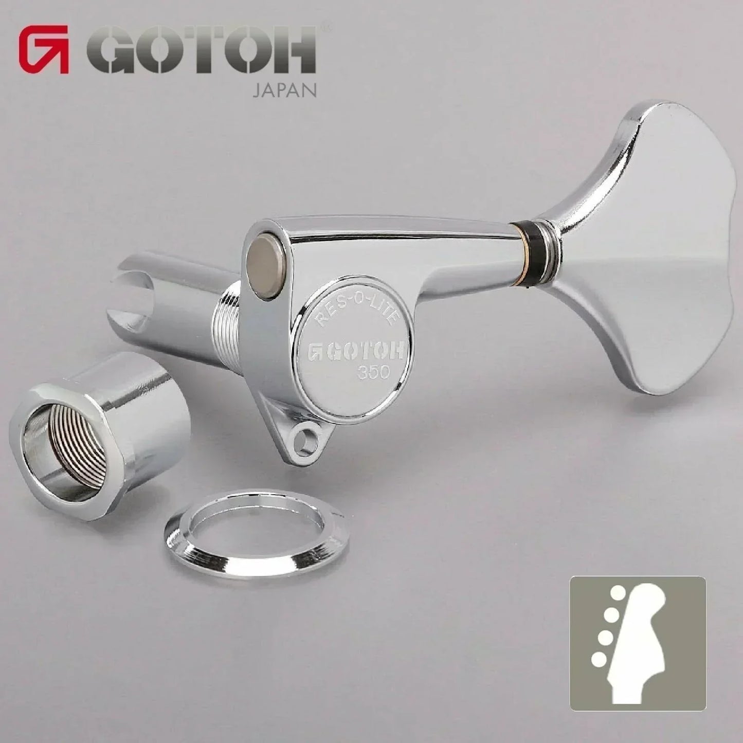 NEW Gotoh GB350 RES-O-LITE Aluminum Bass Side 4-in Line Tuning Keys Set - CHROME