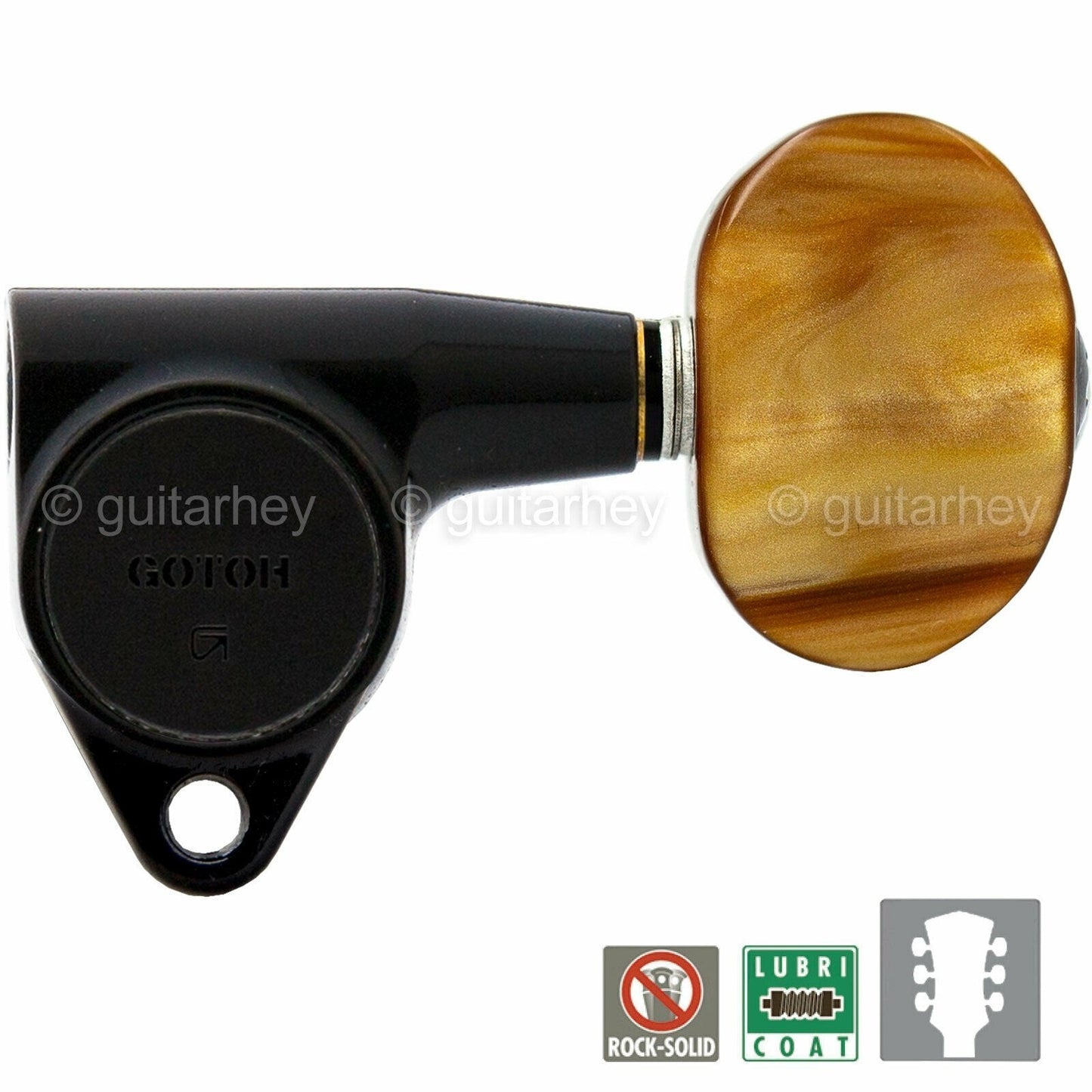 NEW Gotoh SG301-P2 Tuning Keys L3+R3 w/ Large AMBER Buttons Set 3x3 - BLACK