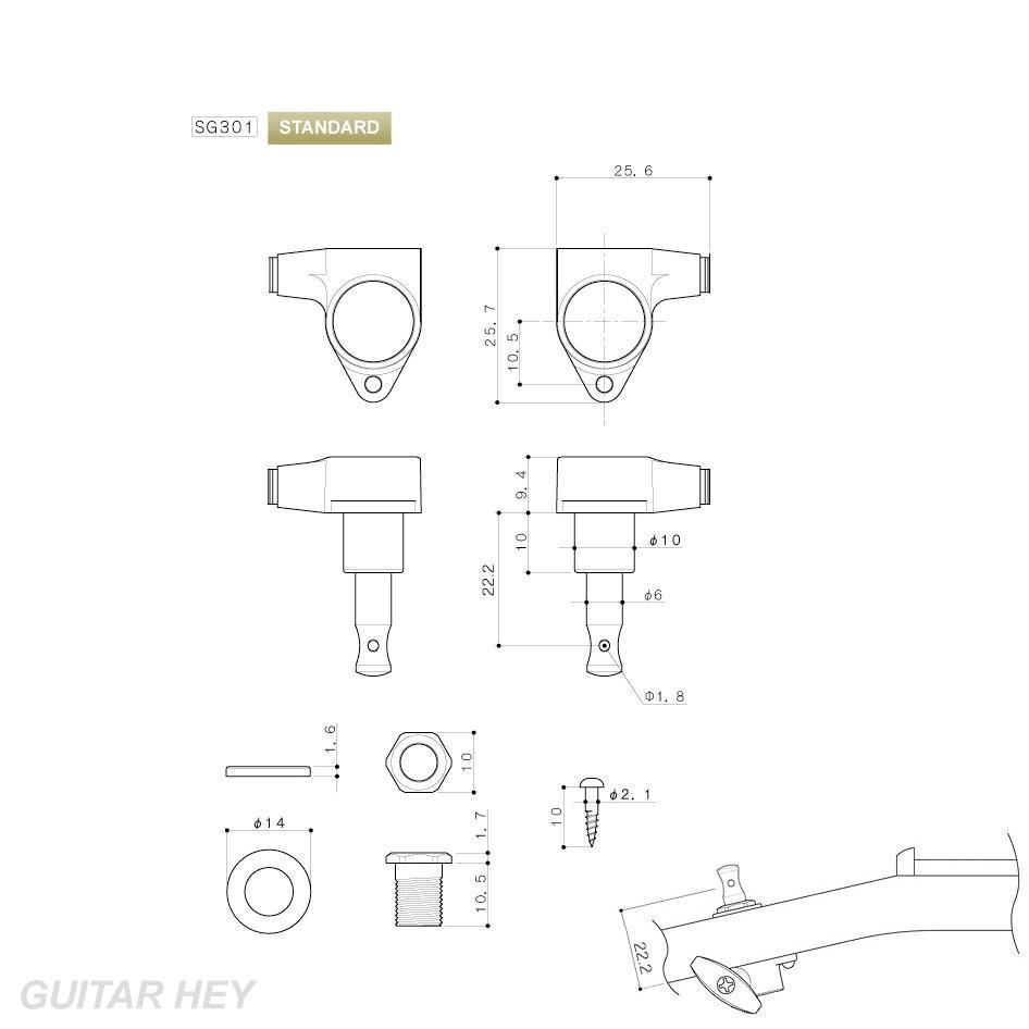 NEW Gotoh SG301-P2 Tuning Keys L3+R3 w/ Large AMBER Buttons Set 3x3 - BLACK