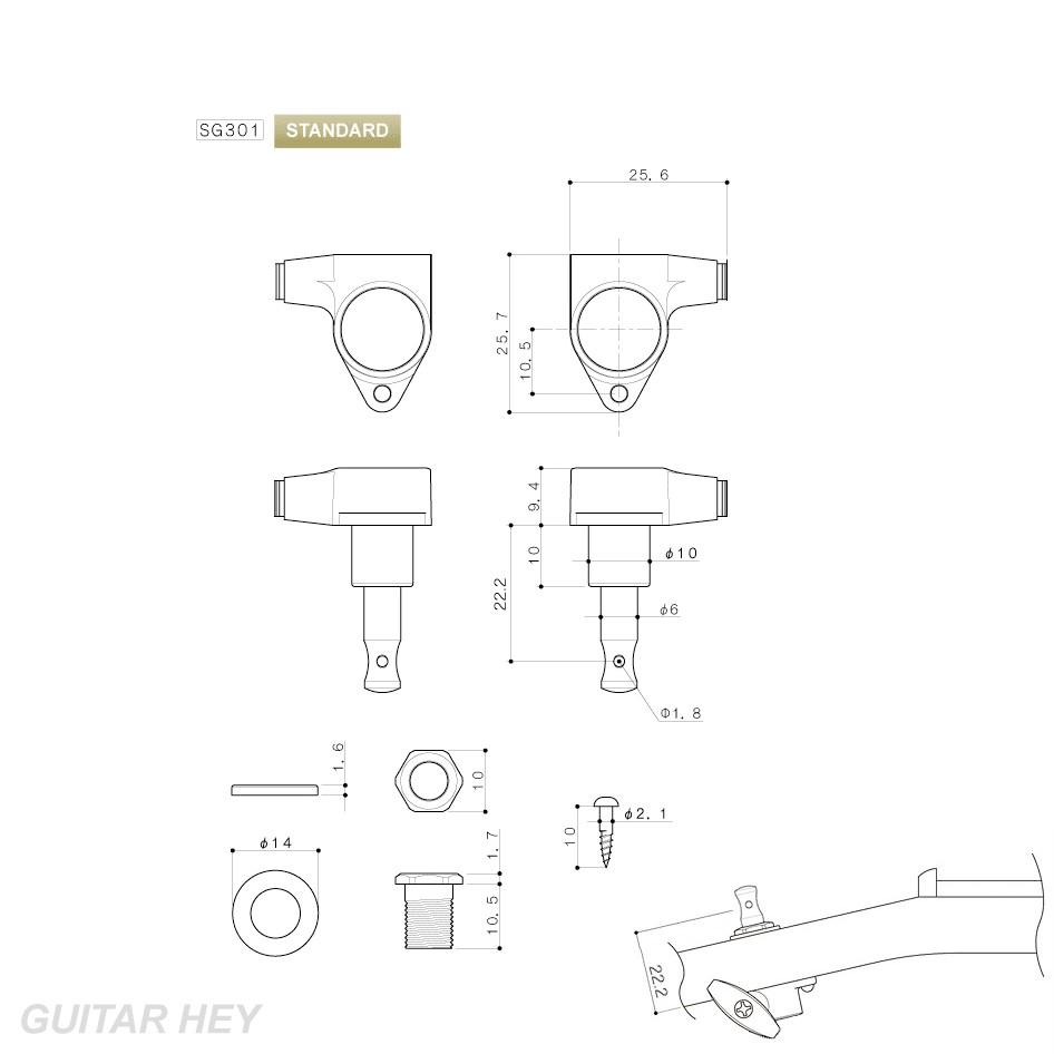 NEW Gotoh SG301-P1 Tuning Keys L3+R3 w/ Large PEARLOID Buttons Set 3x3 - BLACK