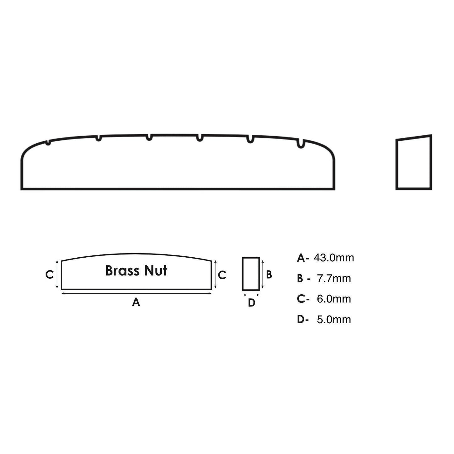 NEW Slotted Nut For Guitar 43mm Curved Top High Quality - Made in Japan - BRASS