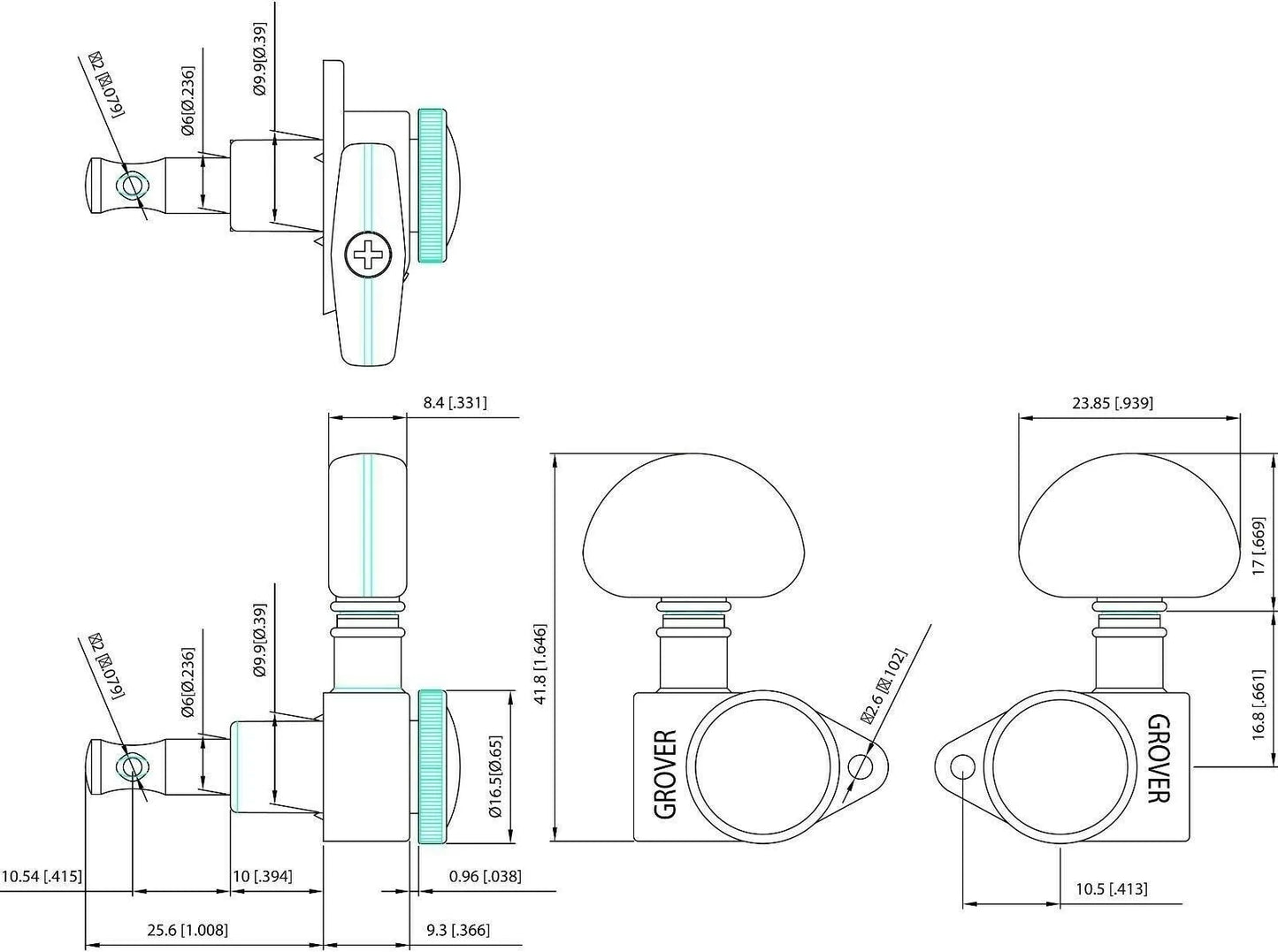 NEW Grover 502B LOCKING Tuners SET 3x3 for Modern Gibson Les Paul SG - BLACK