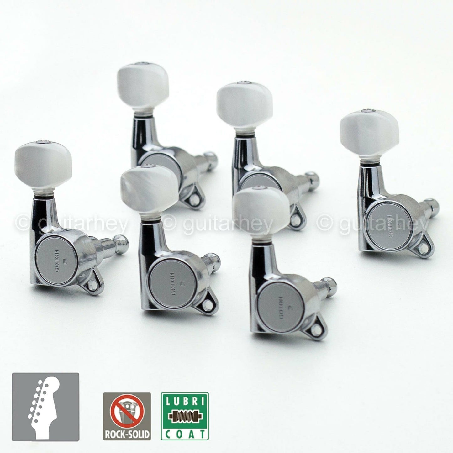 NEW Gotoh SG381-P7 Tuning Keys w/ PEARLOID Buttons 6 In-Line Set 16:1 - CHROME