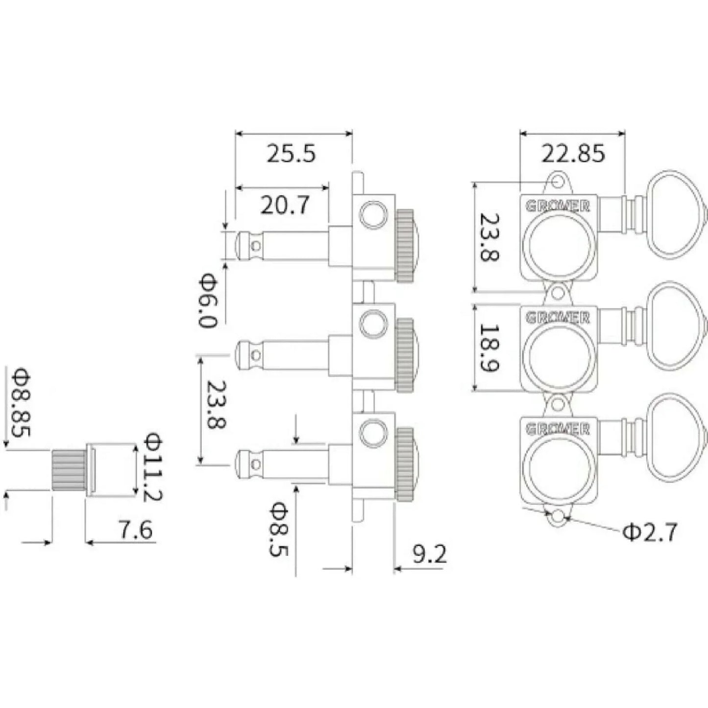 NEW Grover 505F Rotomatic Locking Tuners Vintage 6 In-line OVAL Buttons - NICKEL