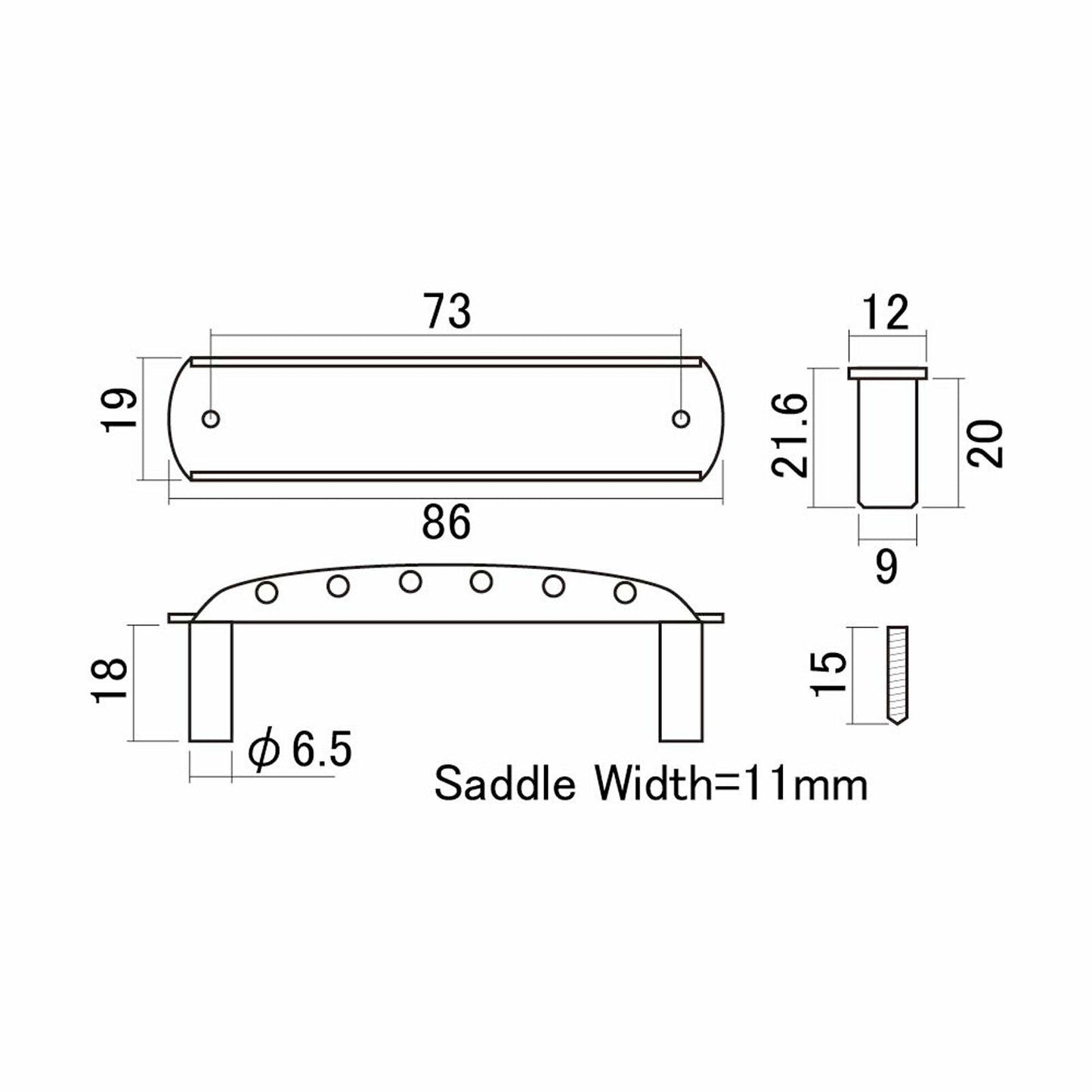 NEW Bridge for Fender Mustang® Guitar 2-7/8" Post 2-3/16 string Spacing - CHROME