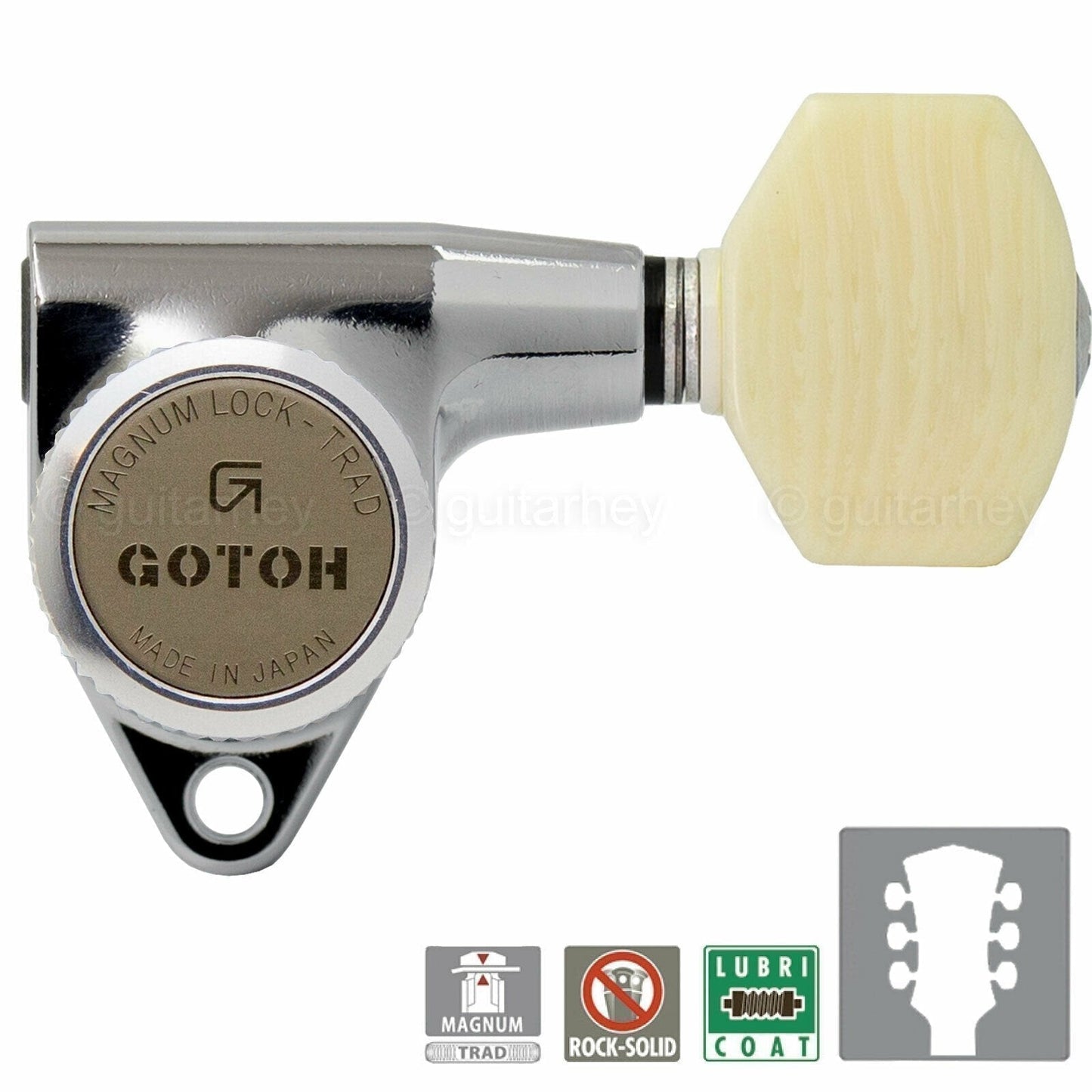 NEW Gotoh SG301-M07 MGT L3+R3 Locking Tuners w/ SMALL IVORY Buttons 3x3 - CHROME