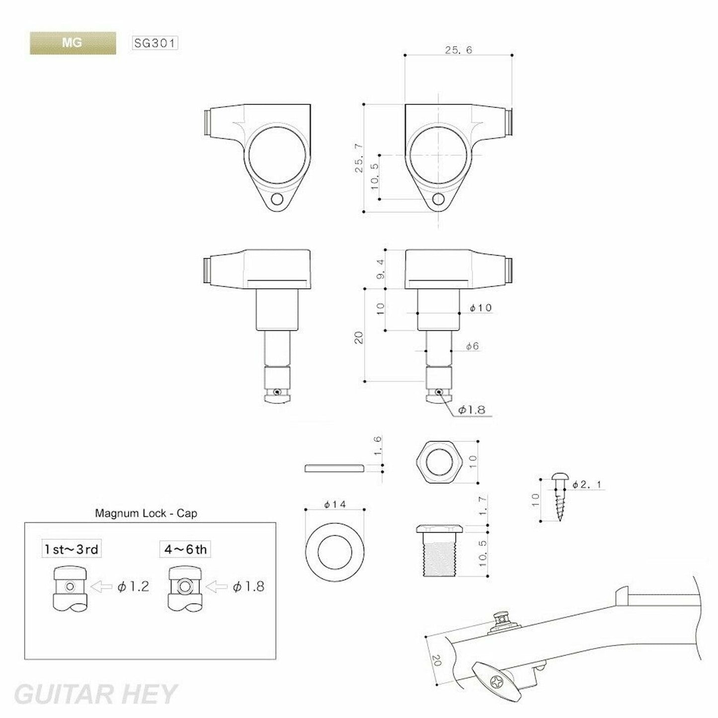 NEW Gotoh SG301-05P1 MGT L3+R3 Locking Tuners Set OVAL Pearl Buttons 3x3 - BLACK