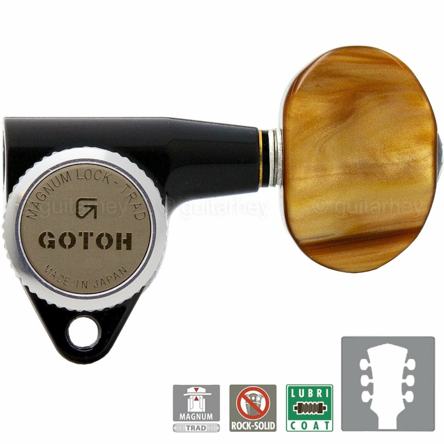NEW Gotoh SG301-P2 MGT L3+R3 Locking Tuners Set LARGE AMBER Buttons 3x3 - BLACK