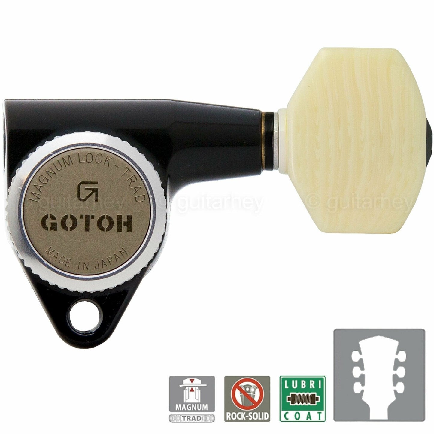 NEW Gotoh SG301-M07 MGT L3+R3 Locking Tuners Set SMALL IVORY Buttons 3x3 - BLACK