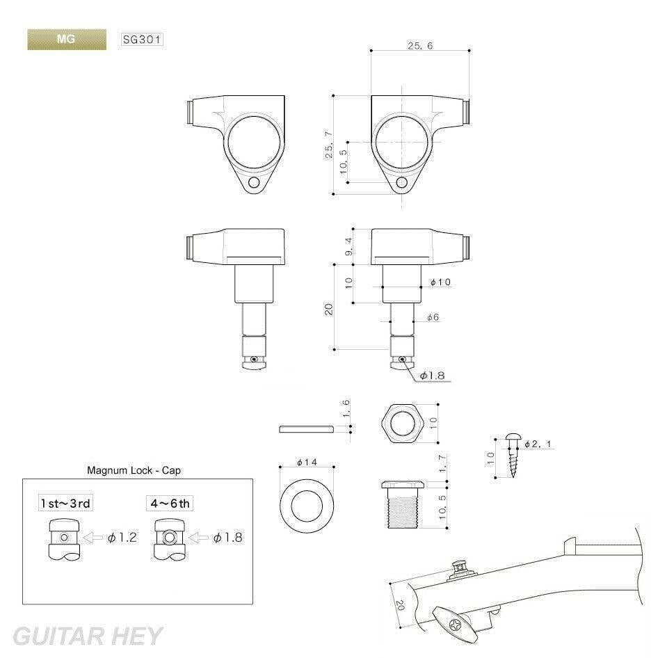 Gotoh SG301-P1 MG Magnum Locking L3+R3 Set w/ Large PEARLOID Buttons 3x3 - GOLD